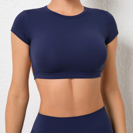 Hollow Crop Top Short Sleeve Yoga Shirt Women's Fitness Workout Tops Gym Clothes Sportswear Running T-shirts